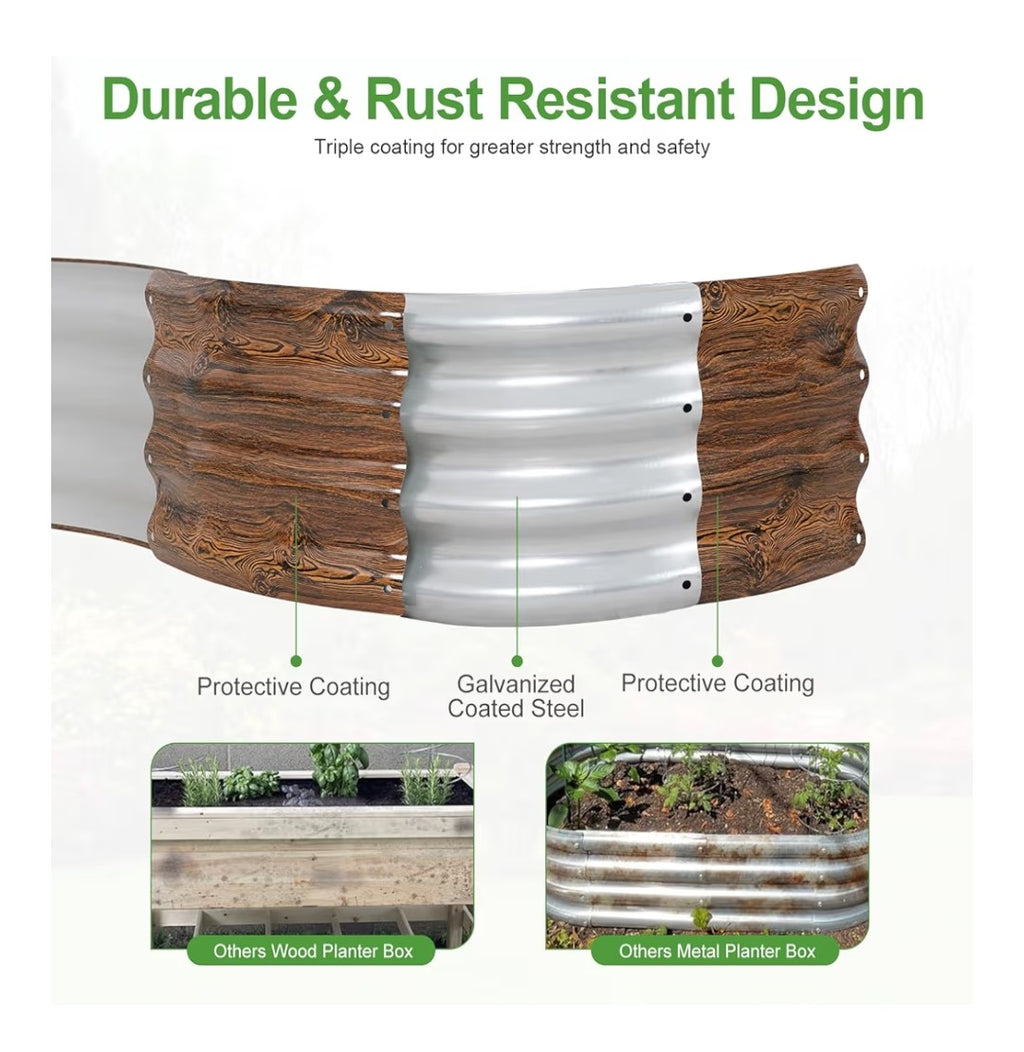Galvanized Raised Garden Beds 2 pack (Wood Grain Finish)