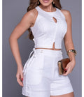 2 Piece Sleeveless Crop top with Tie Side Shorts (Medium)