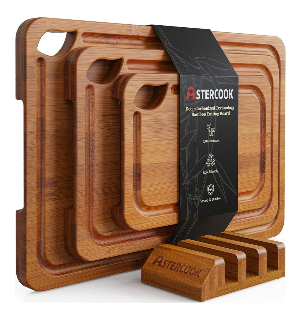 Astercook Deep-Carbonized Bamboo Cutting Boards for Kitchen.