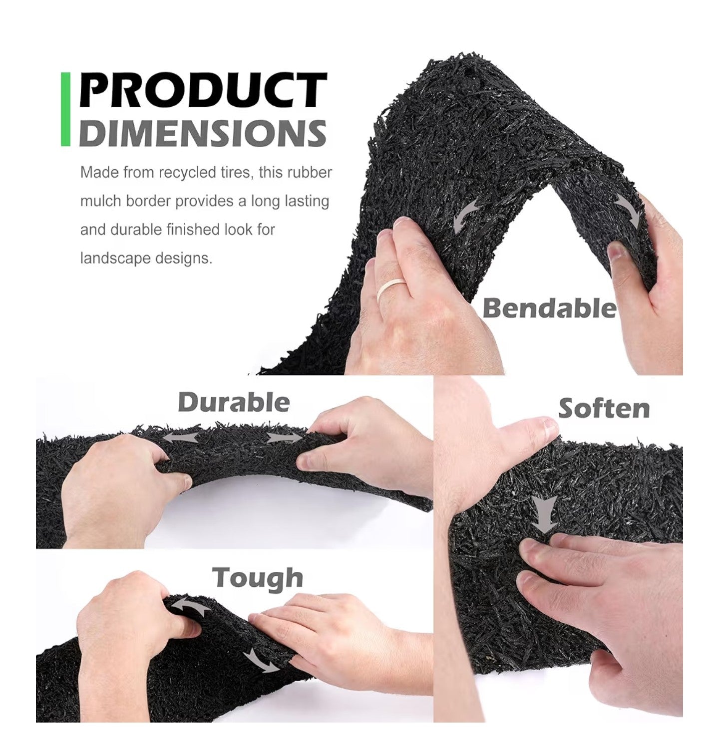 Adnee 140'' x 5.5" Double Sided Rubber Mulch Roll, Black Recycled Rubber