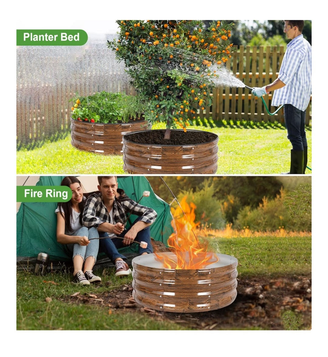 Galvanized Raised Garden Beds 2 pack (Wood Grain Finish)