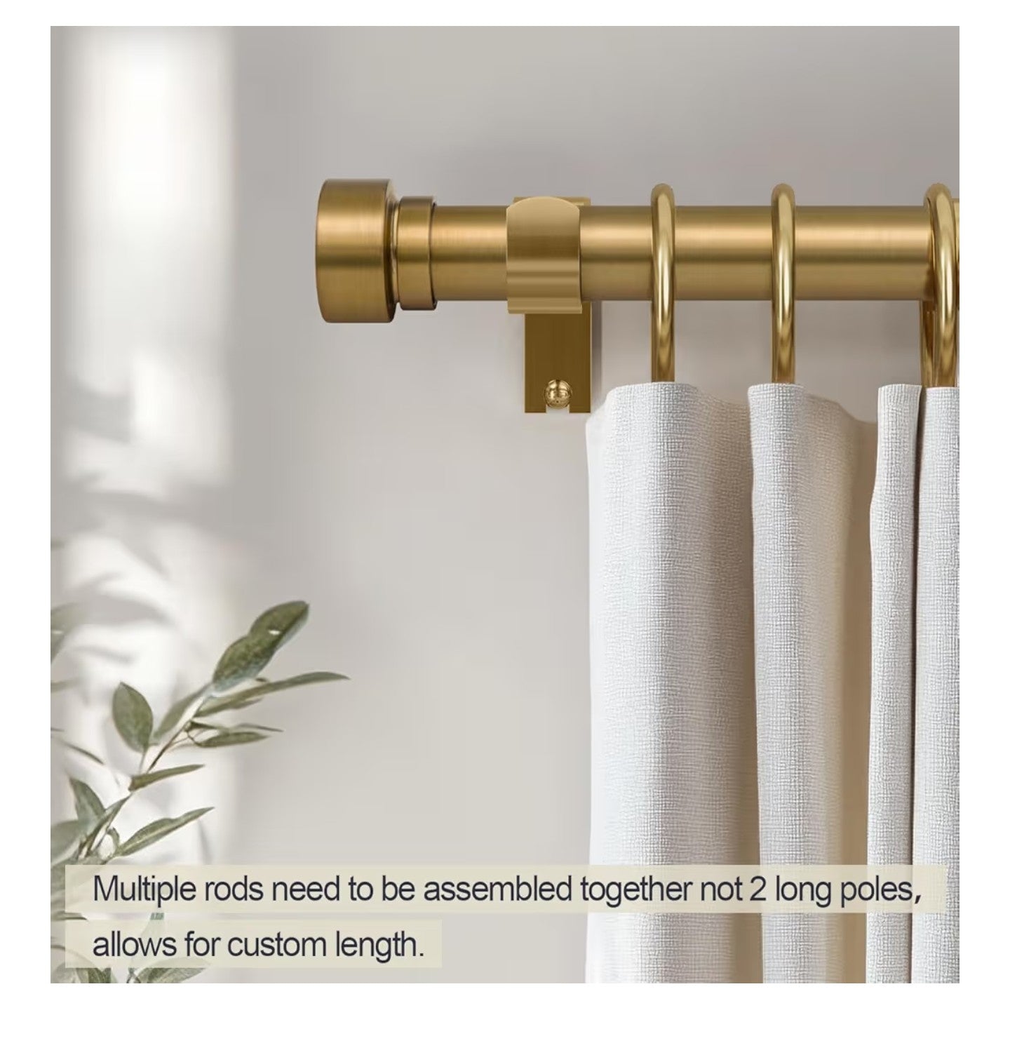 Lootkell Warm Gold Curtain Rods for Windows 72 to 144 Adjustable Length Heavy Duty