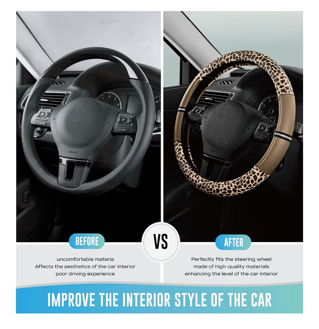 Road Comforts Leopard Steering Wheel Cover for Women.