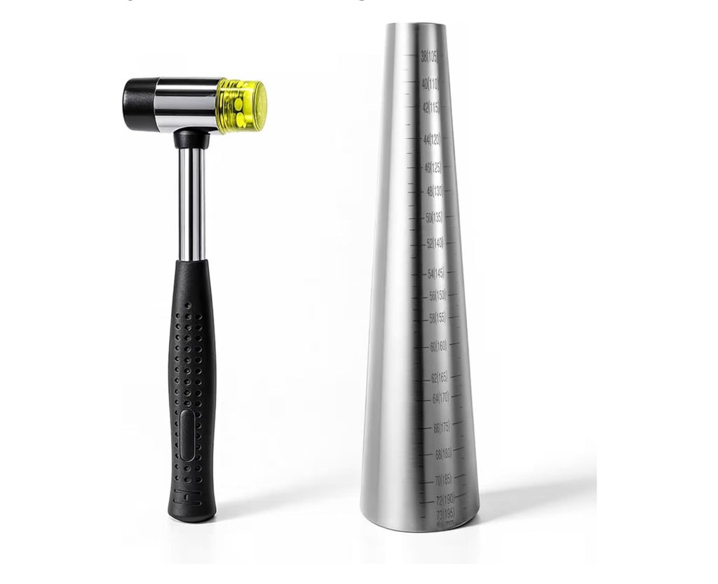 Bracelet Mandrel Sizer Set Including Two Way Rubber Hammer.