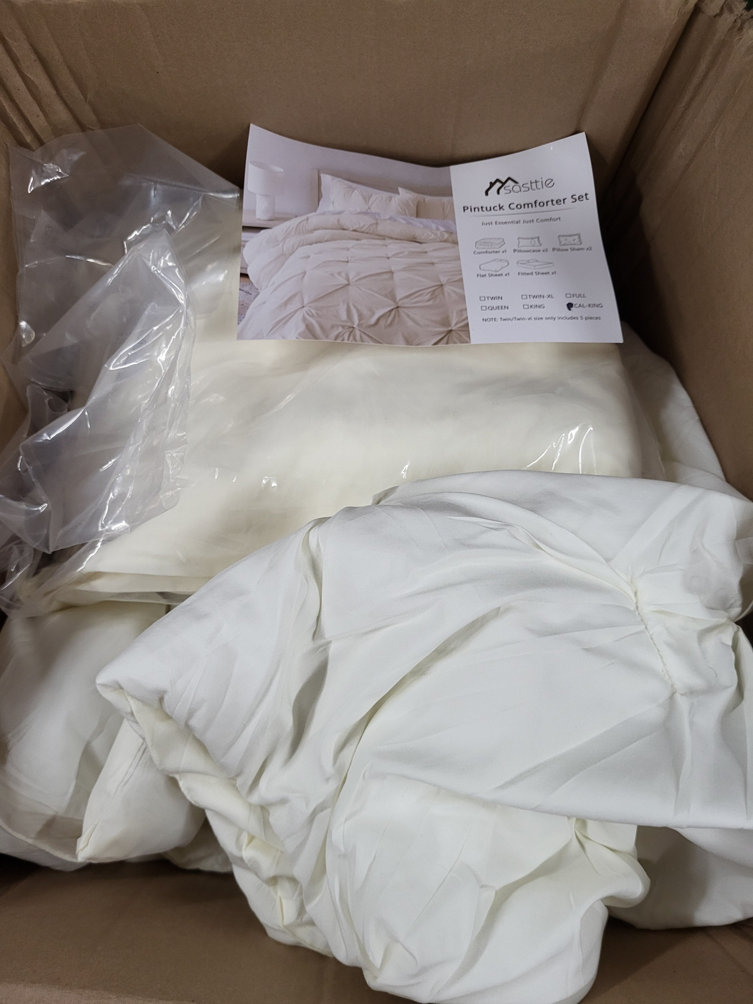 Sasttie 7 Piece California King Pintuck Comforter Set