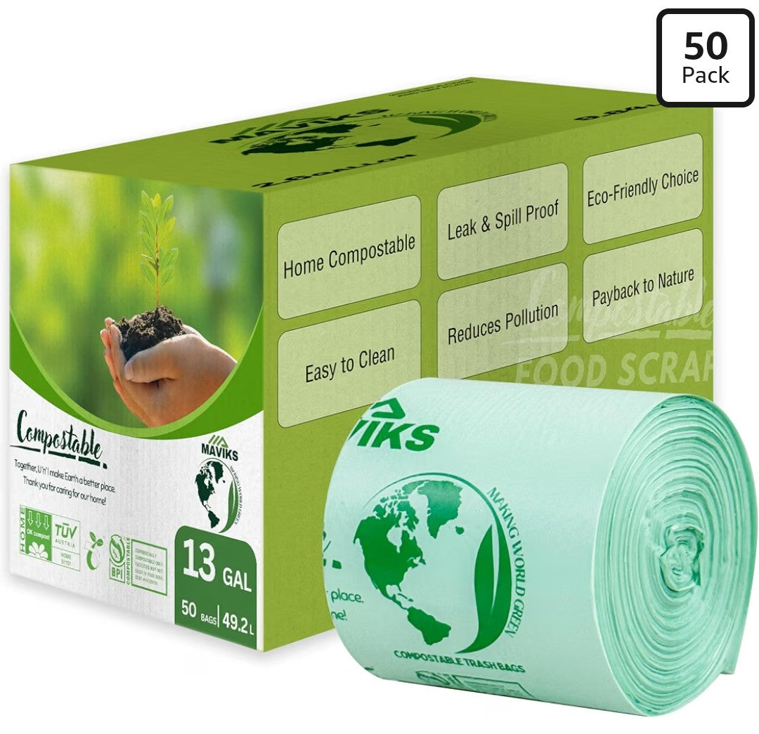 Super Durable Biodegradable Trash Bags, 13 Gallons (50 Bags)