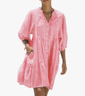 V-Neck Striped Midi Shirt Dress (Small)