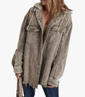 Women's Shacket, Long Sleeve Button Down Hooded Jacket (2XL)