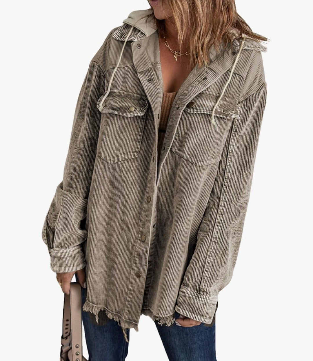 Women's Shacket, Long Sleeve Button Down Hooded Jacket (2XL)