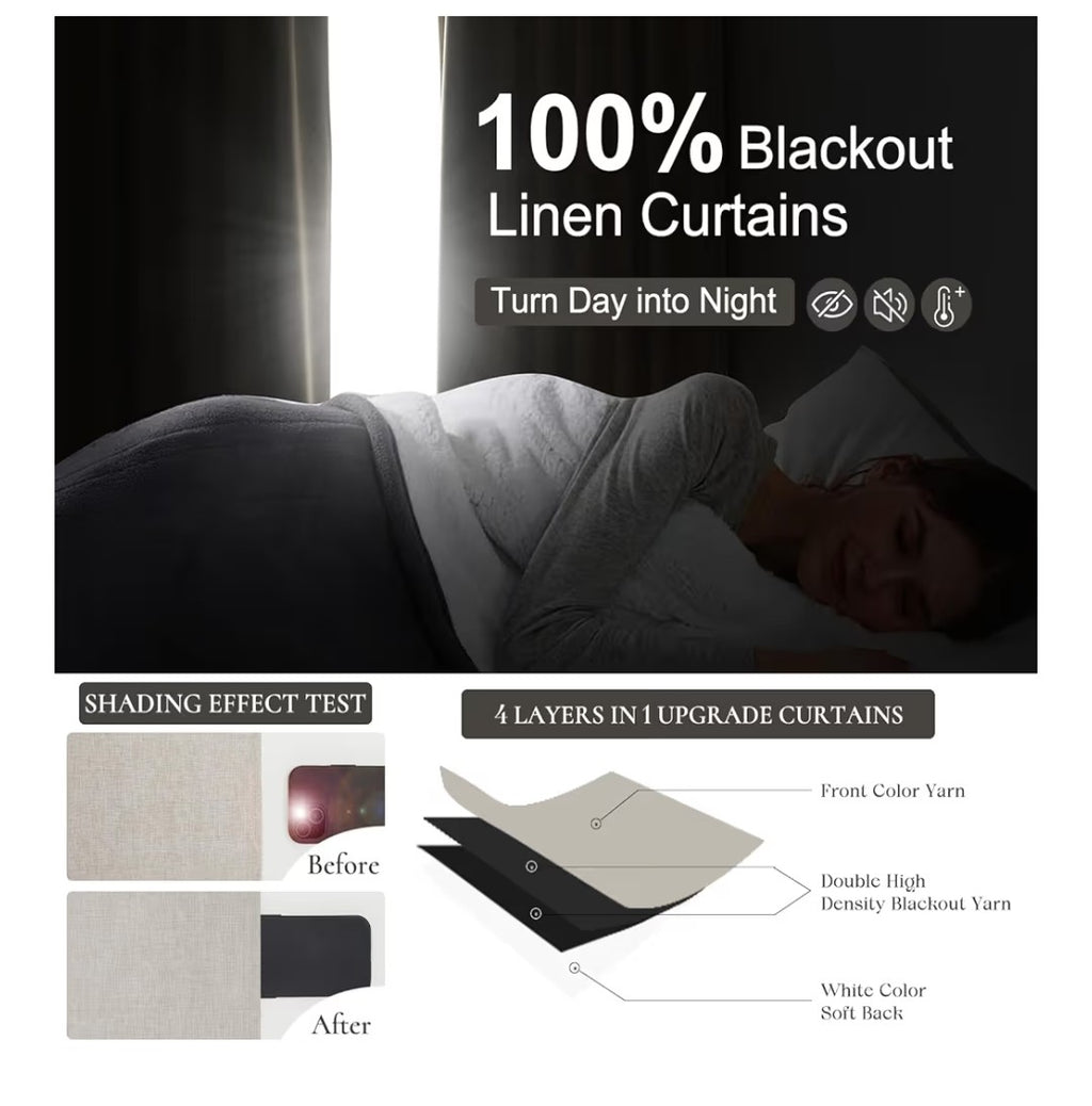 QJMYDECO Blackout Curtains 84in 2 Panels (Natural Linen)