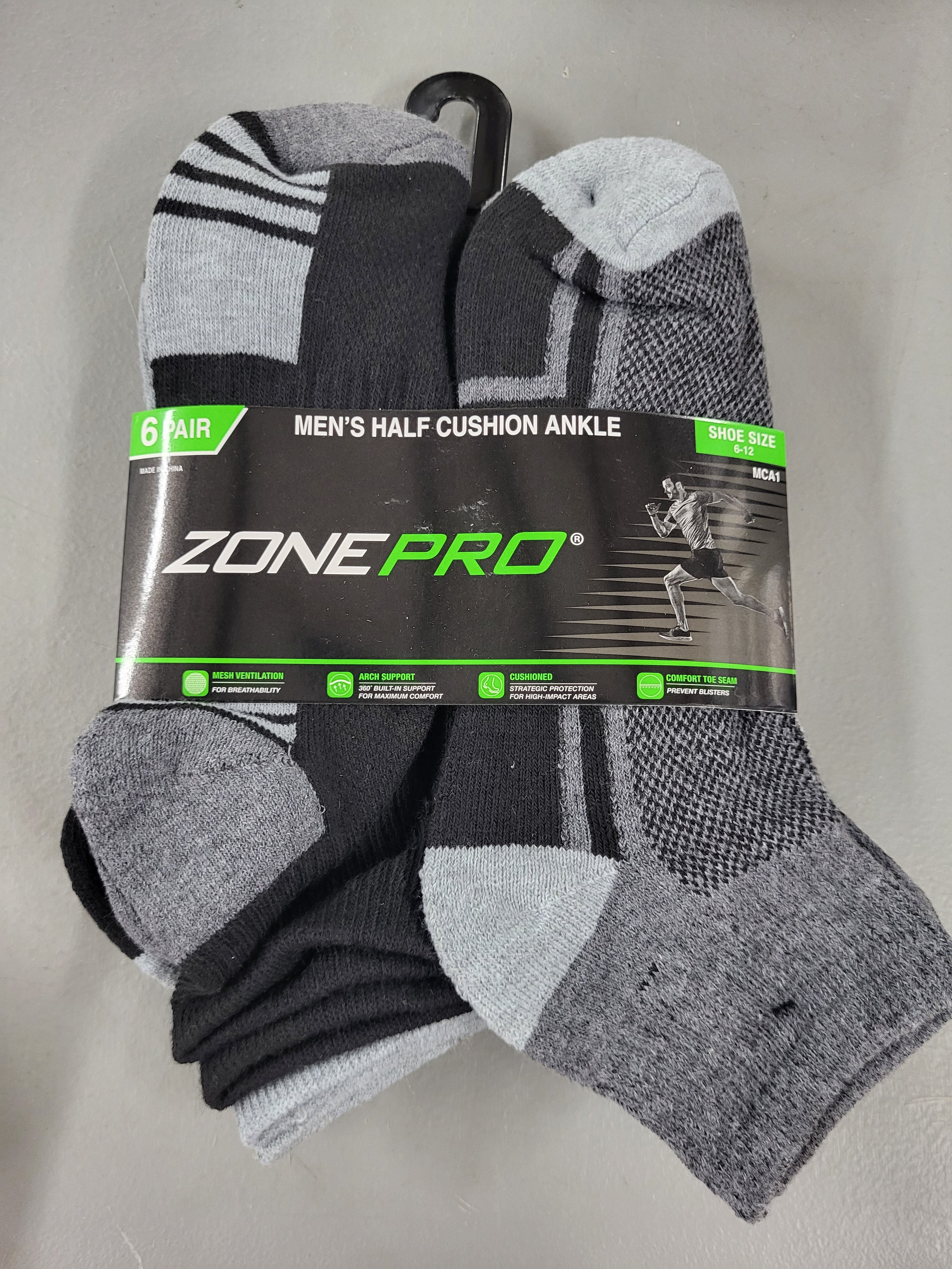 Men's Half Cushioned Ankle Socks 6 Pairs (Size 6-12)