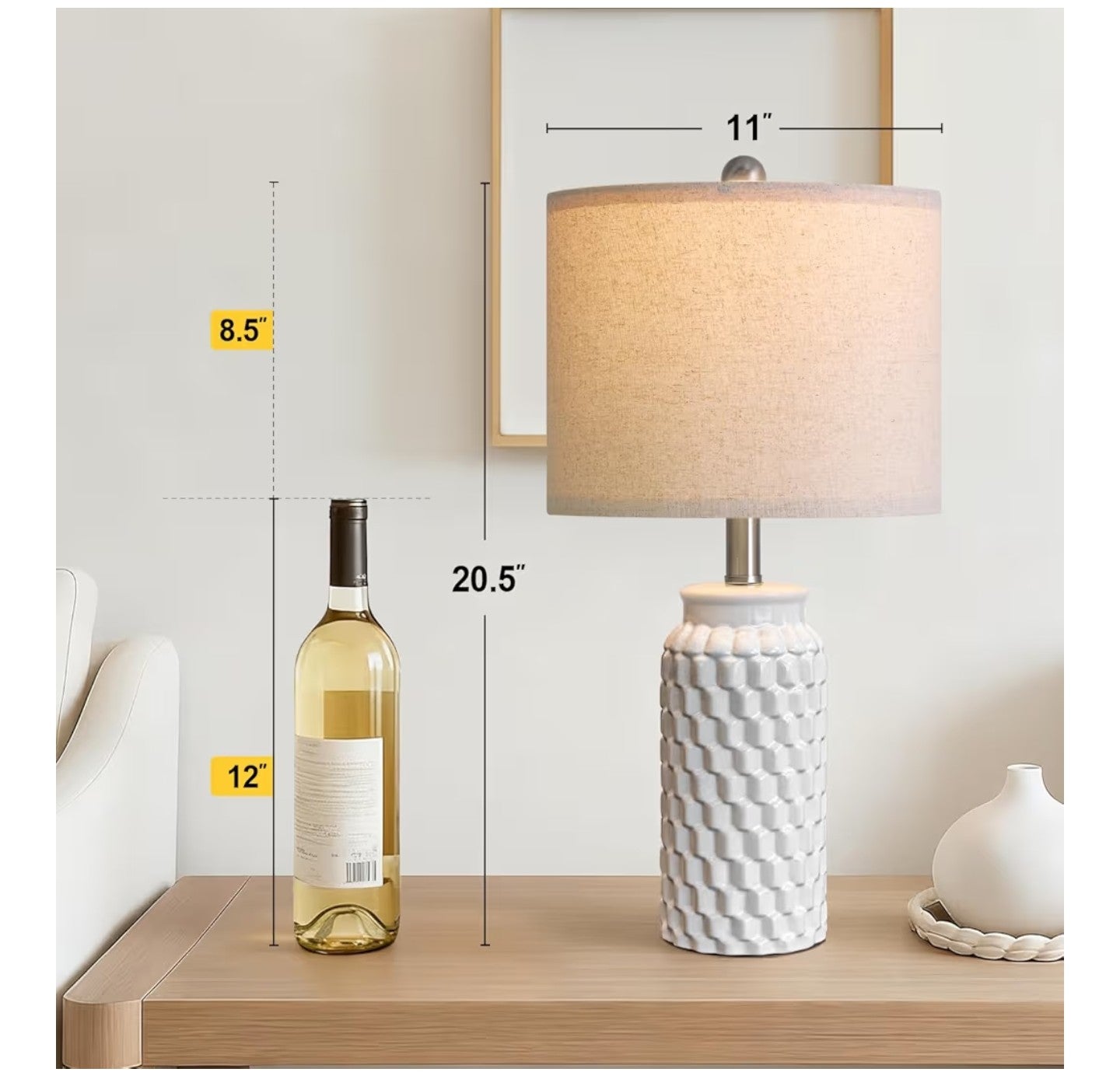 USumkky 20.5" White Modern Ceramic Bedside Lamps Set of 2