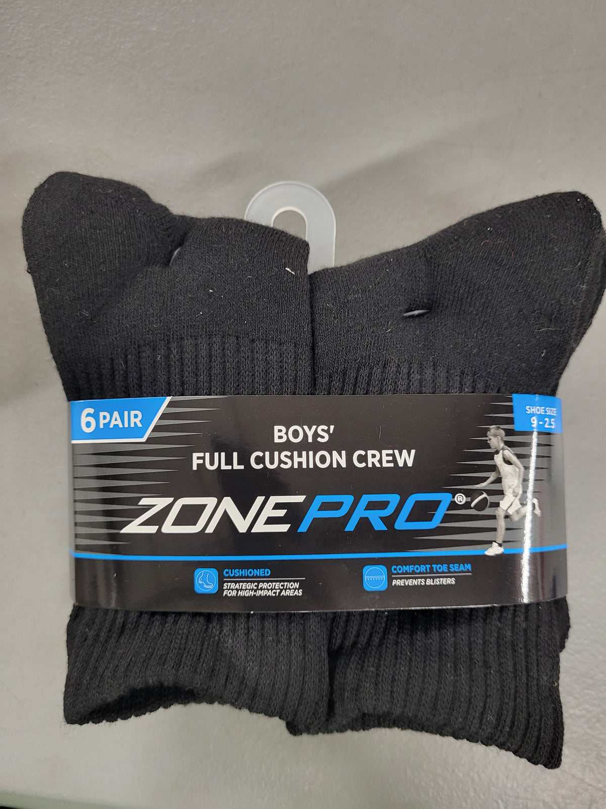 Boy's Full Cushion Crew Socks, 6 Pairs (Shoe Size 9-2.5)
