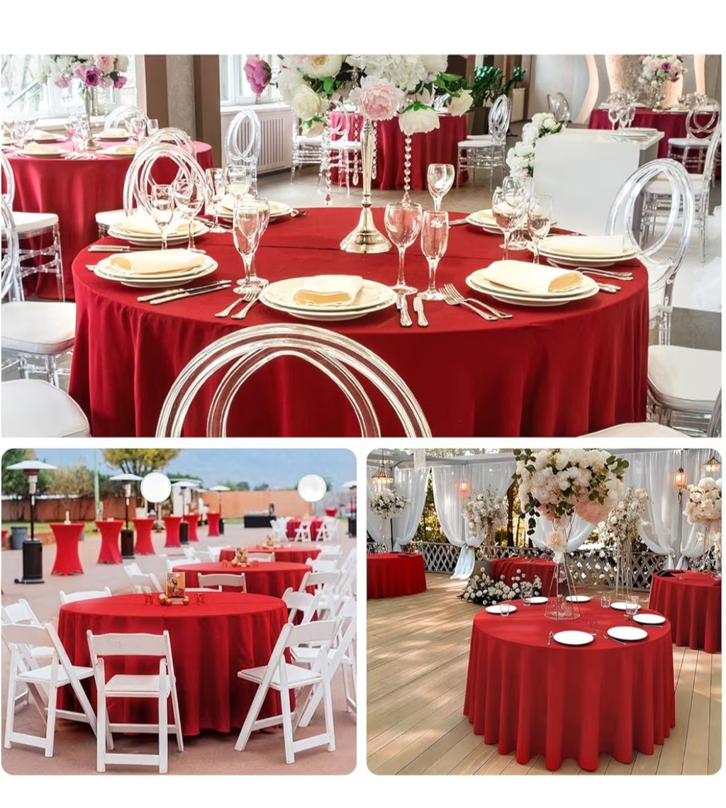 RestfulGlow 8 Pack Red Round Tablecloth 120 Inch