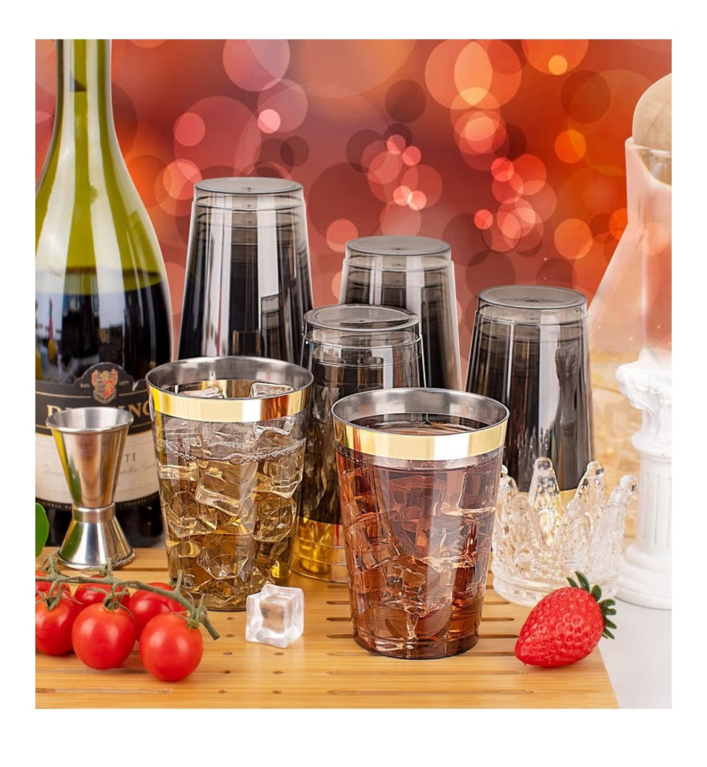 Gold & Black Plastic Cups 100pcs