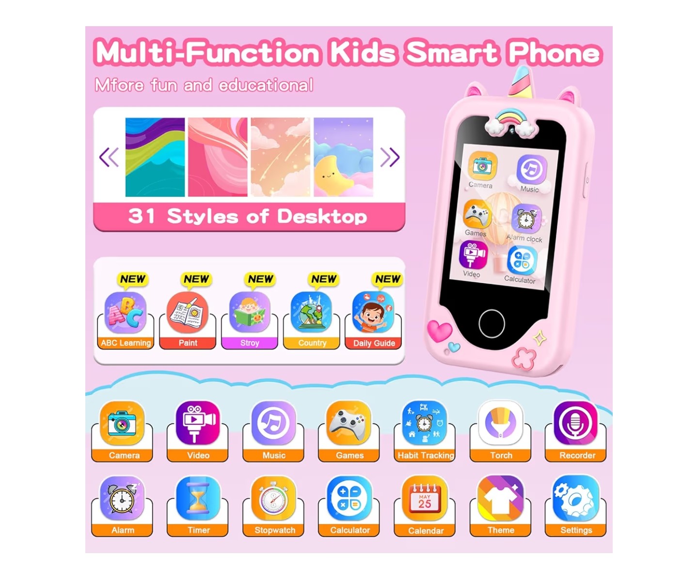 Kids Smart Phone with Dual Camera, Game & Music