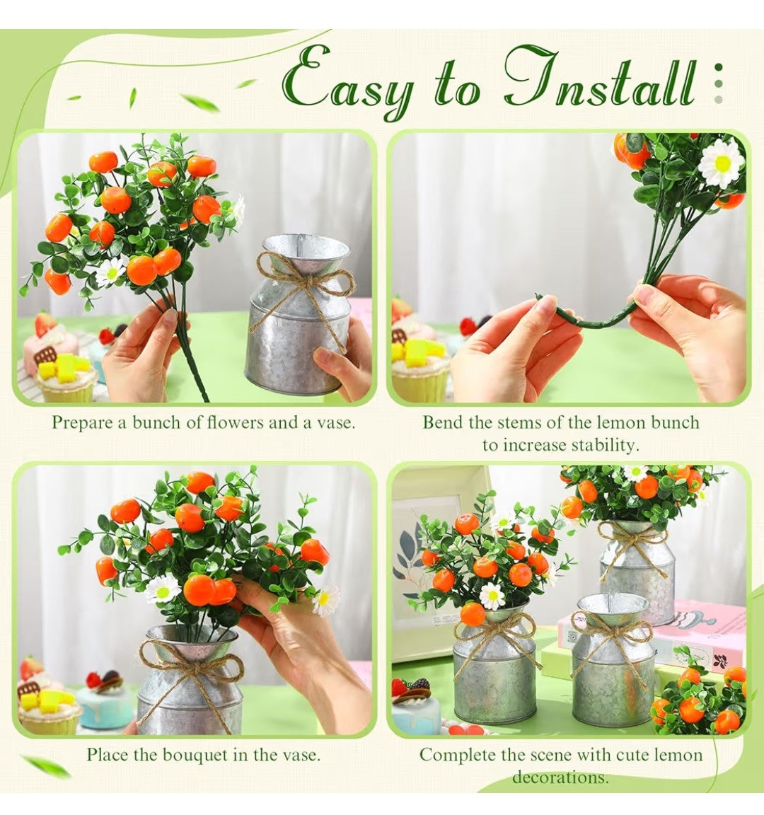 Artificial Fruit Daisy Plant with Metal Buckets (6 sets)