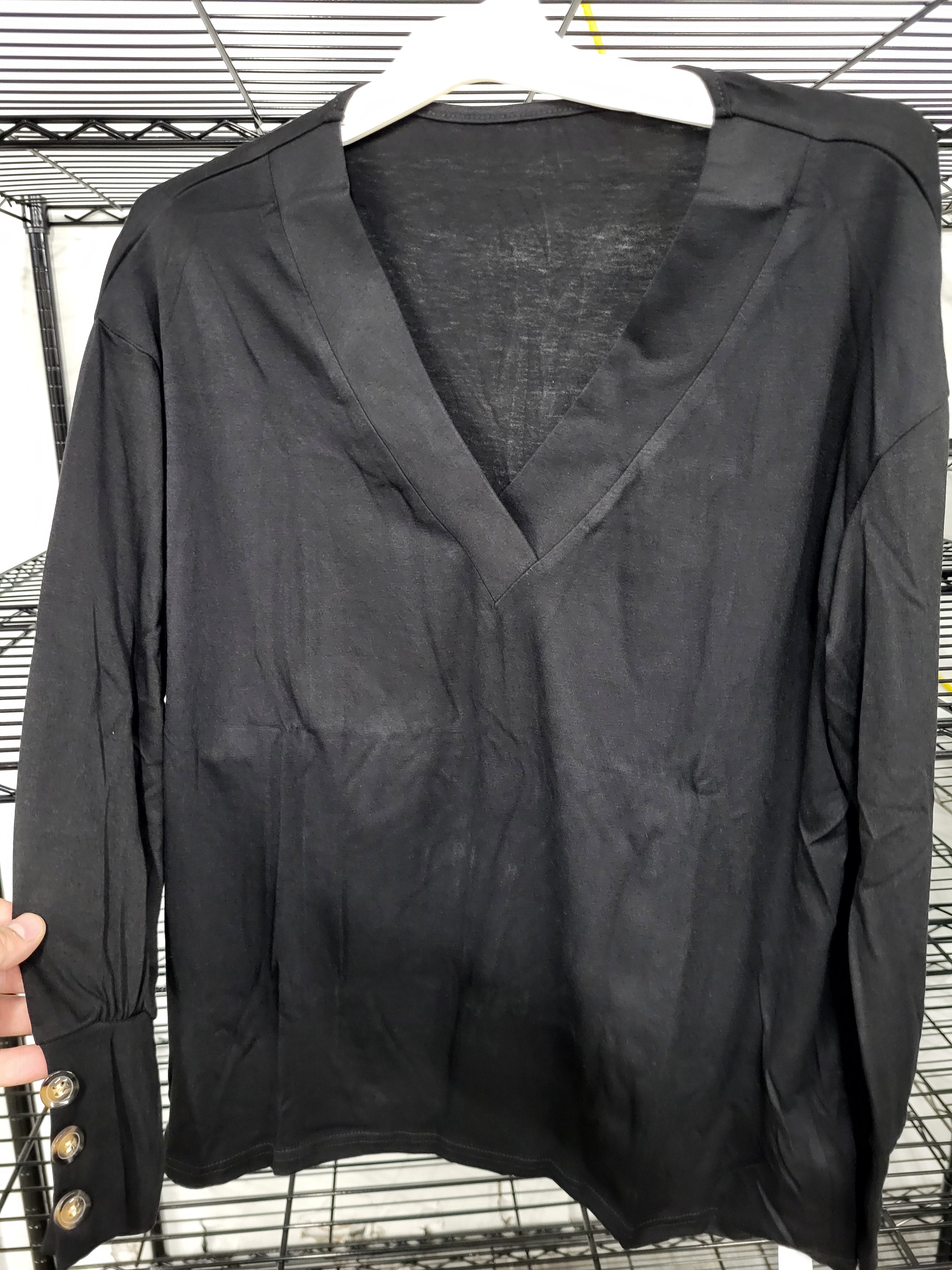 V Neck Long Sleeve Loose Blouse (Medium)
