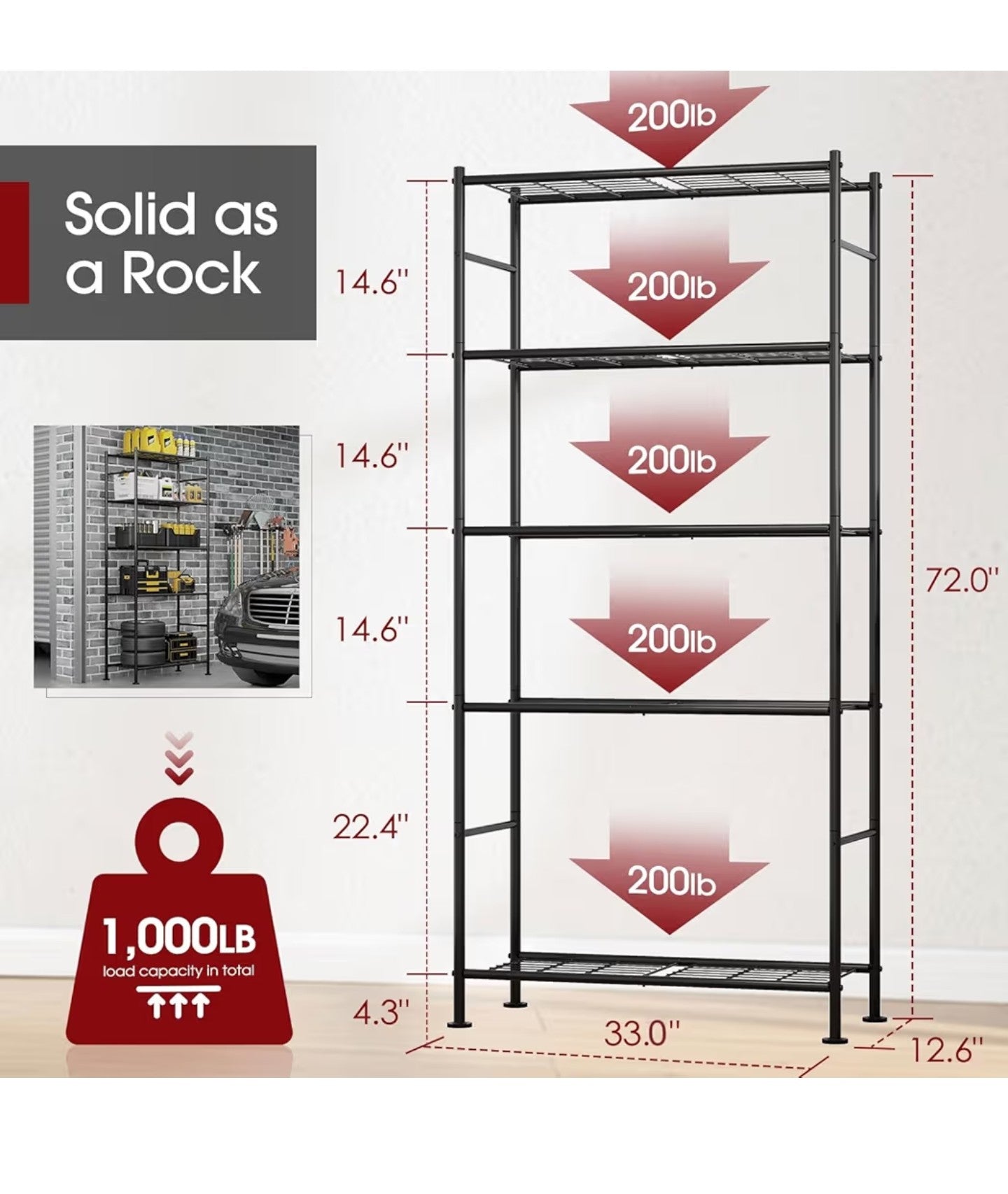 Storage Shelves - 5 Tier Shelf Organizer, Heavy Duty Shelving