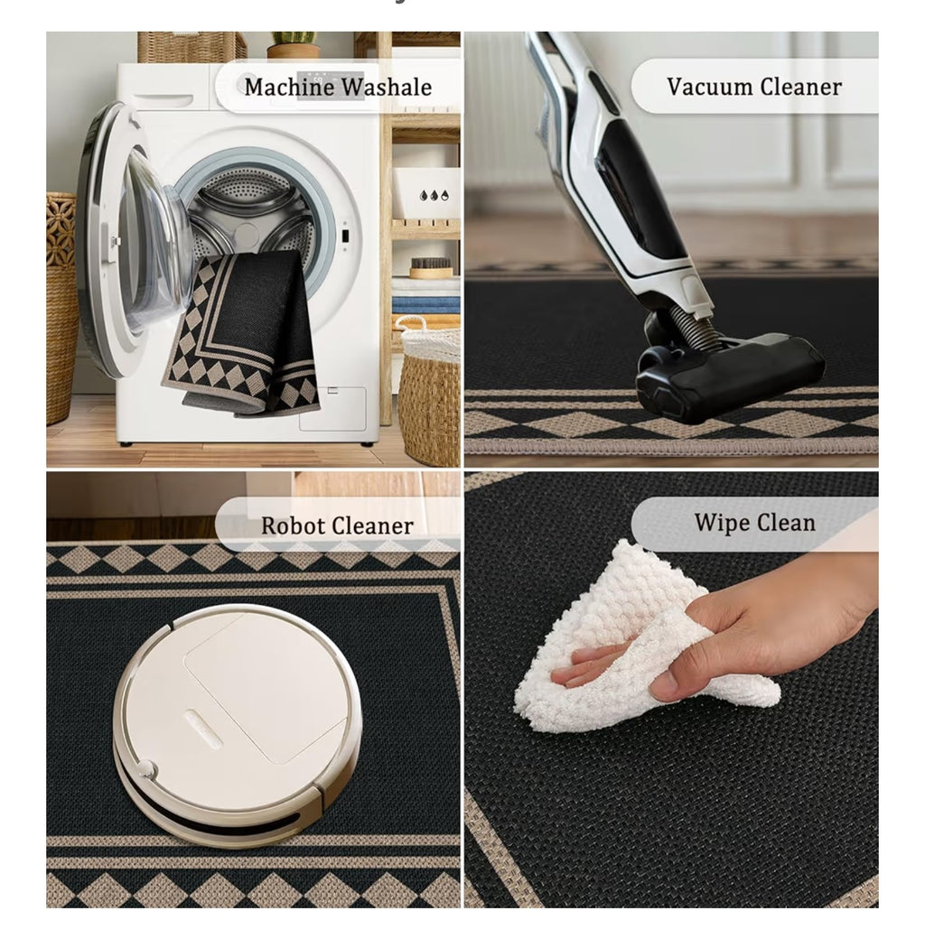 Easy Jute 2x3 Black Checkered Area Rug,Washable.