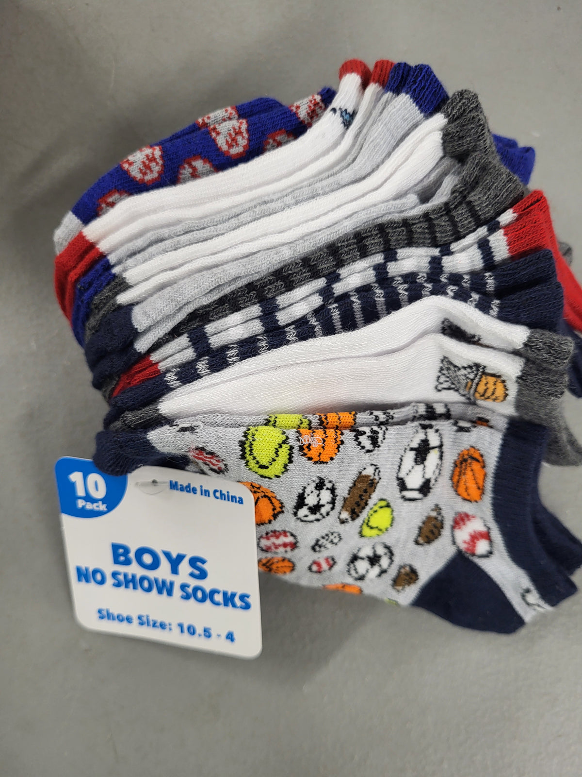 Boys No Show Socks, 10 Pairs (Shoe Size 10.5-4)