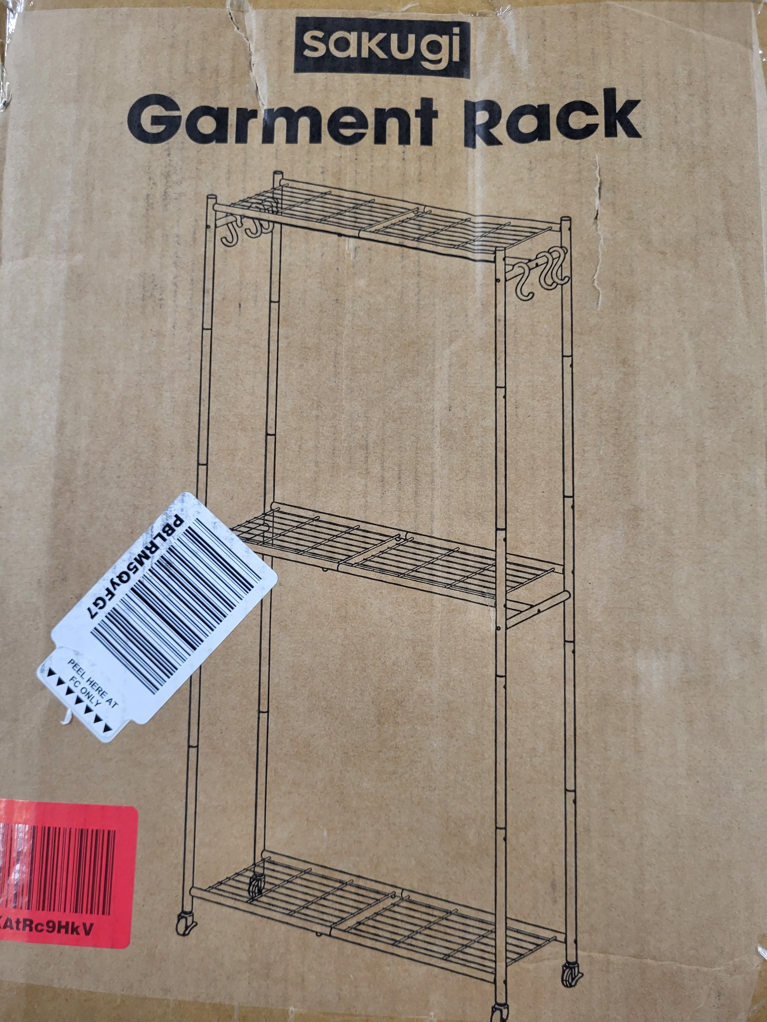Sakugi Clothes Rack - 33.0" x 12.2" x 79.5" Clothing Rack with Shelves & Wheels, Multi-Functional Wardrobe Closet with Hooks, Sturdy Metal Garment Rack for Bedroom, Laundry, Balcony (Black), New