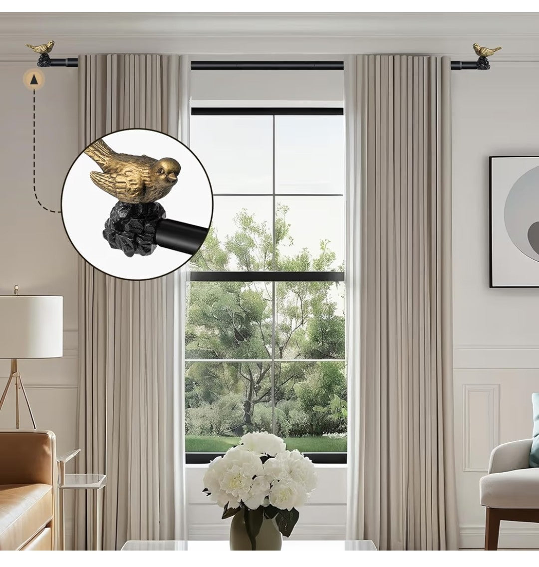 Kveeo Vintage Gold Curtain Rod with Bird Ends (48-90in)