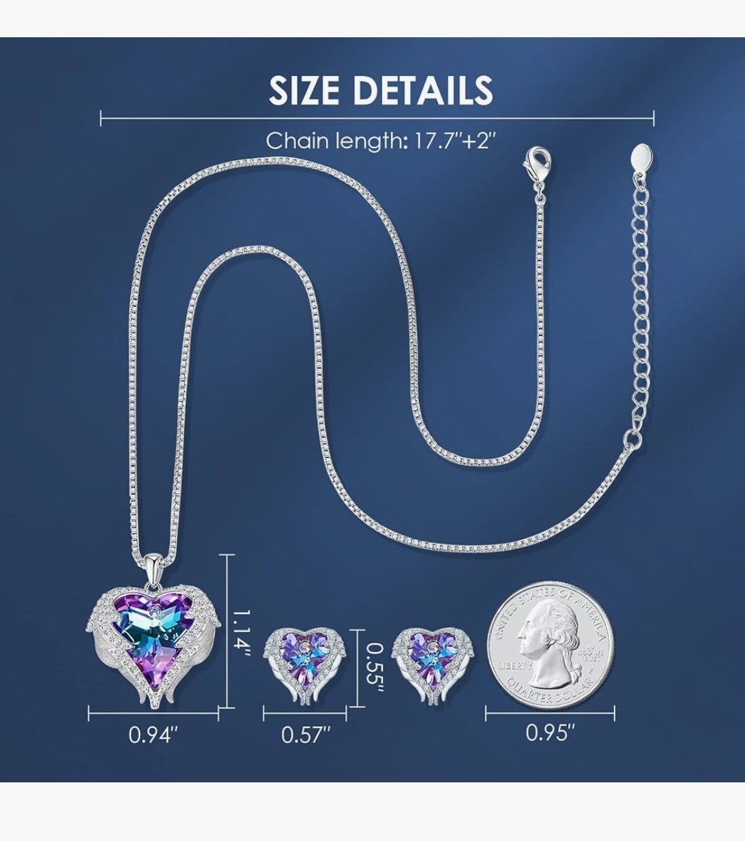 CDE Jewelry Angel WingHeart Pendant Necklace and Earrings