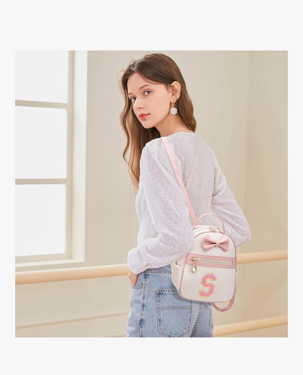 Initial Bowknot Backpack (Letter S)