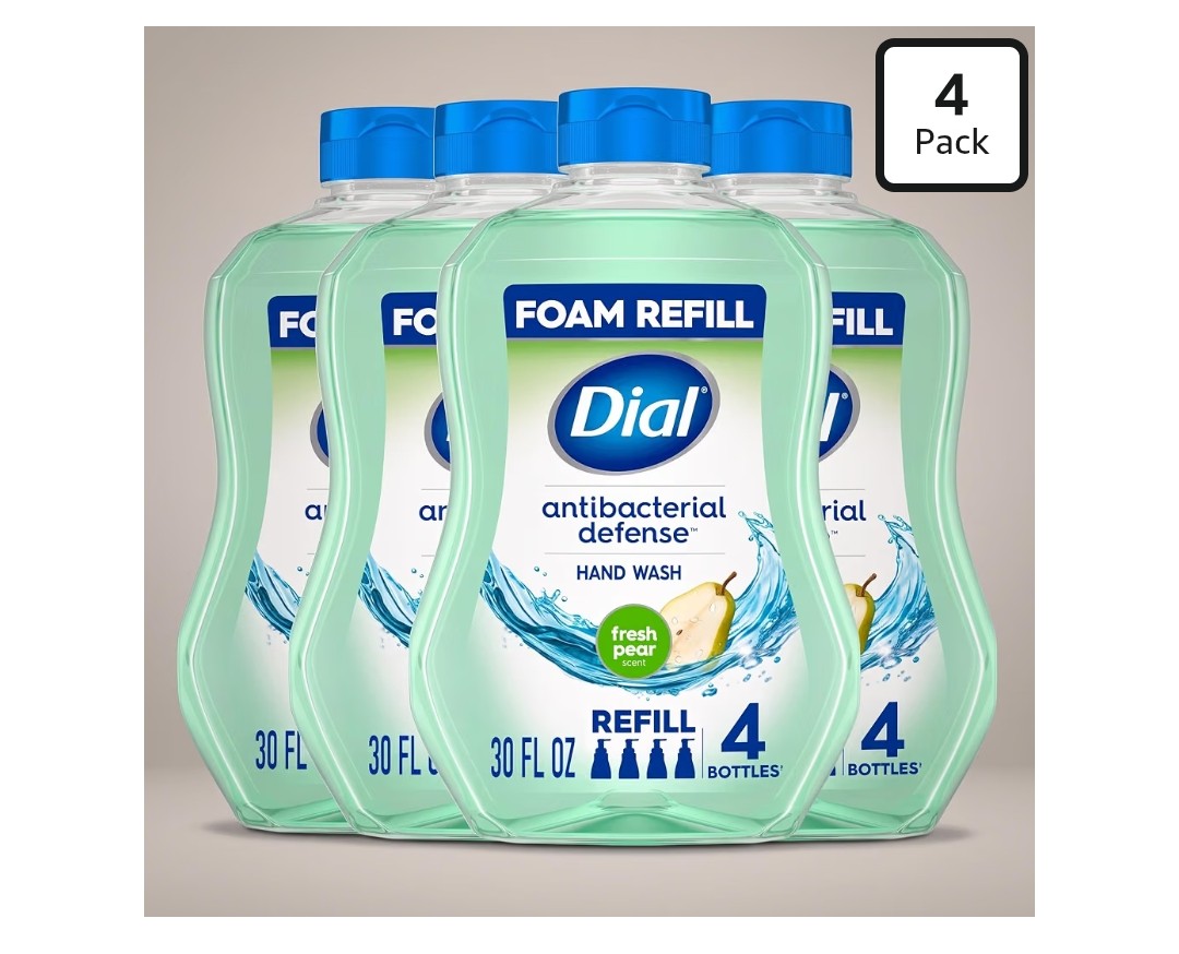 Dial Antibacterial Fresh Pear Foaming Hand Soap Refill, 4 Pack (30fl oz)