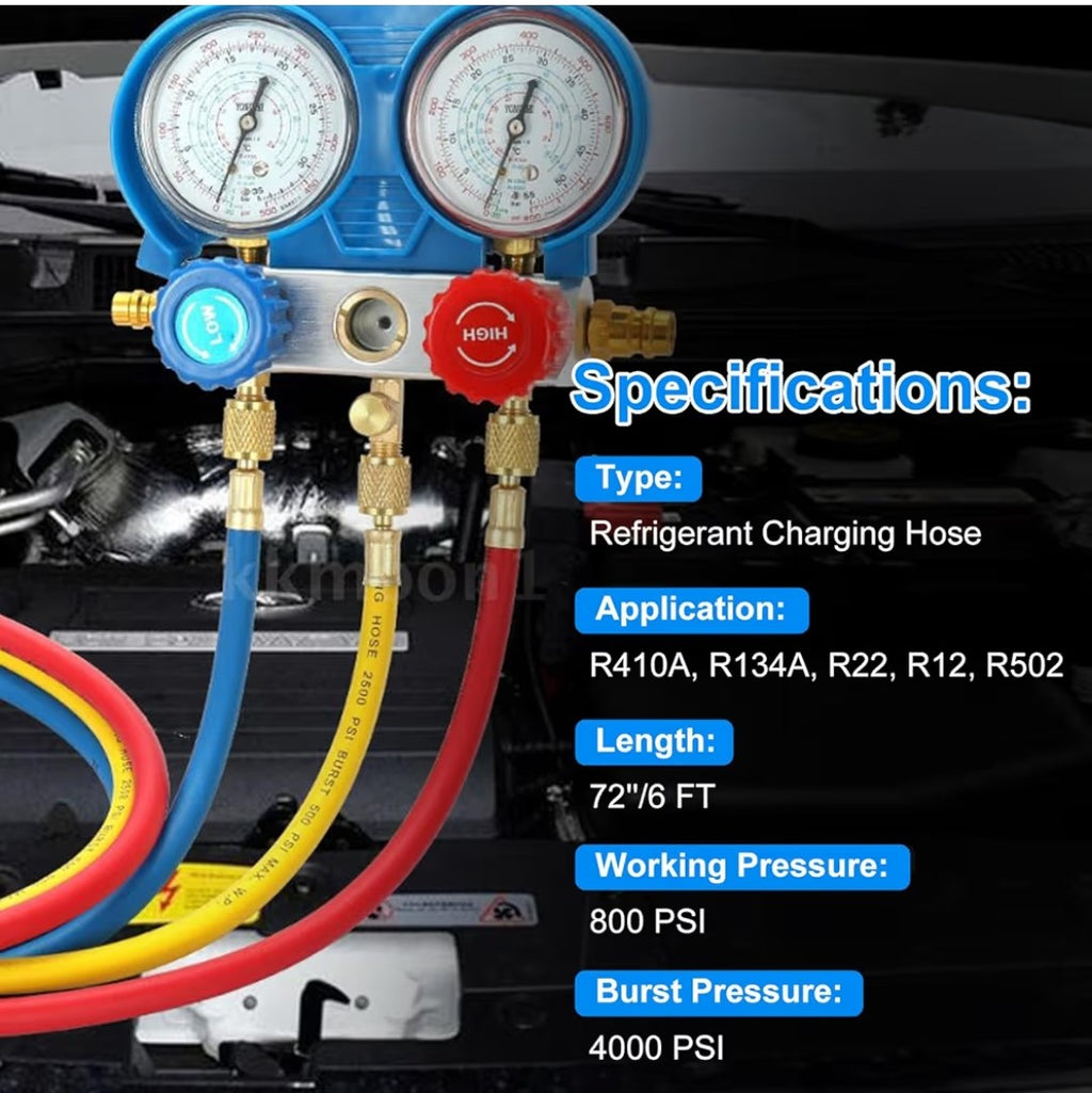 AC Manifold Gauge Hose Kit 3pcs