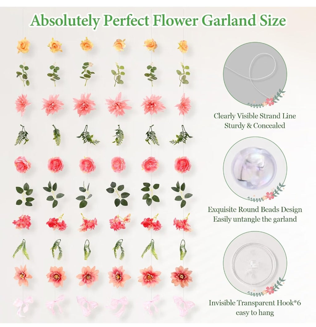 Livole 36ft Hanging Flower Garland, 6pcs