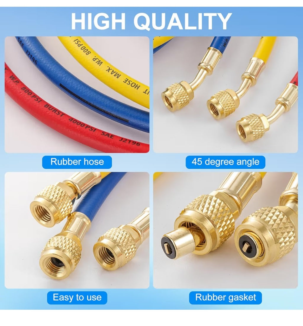 AC Manifold Gauge Hose Kit 3pcs