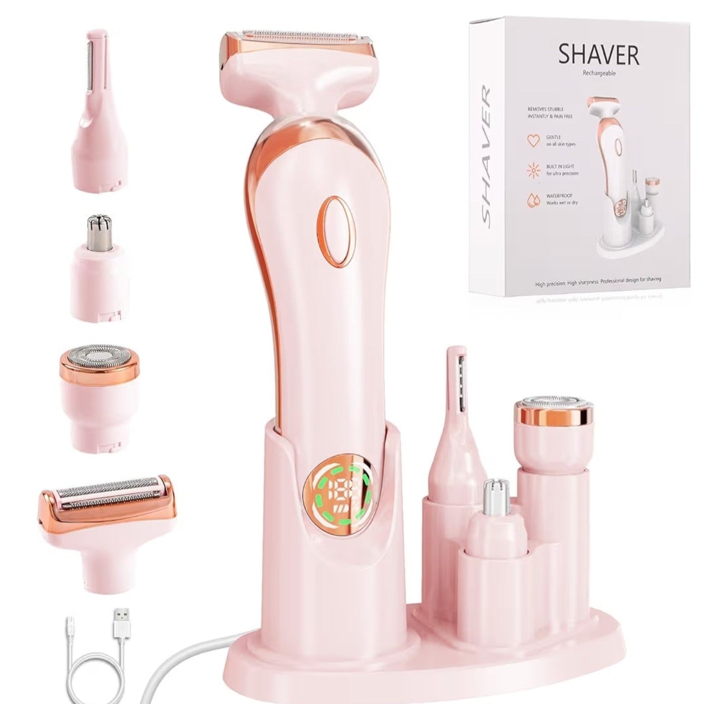 Electric Shaver for Legs Pubic Body Hair, 4 in 1 Bikini Trimmer