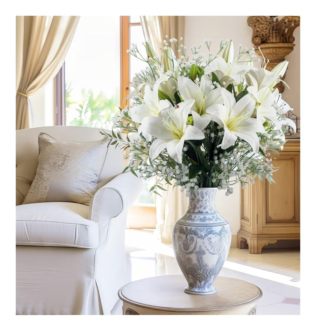Artificial White Lilies with Baby's Breath 18 pcs