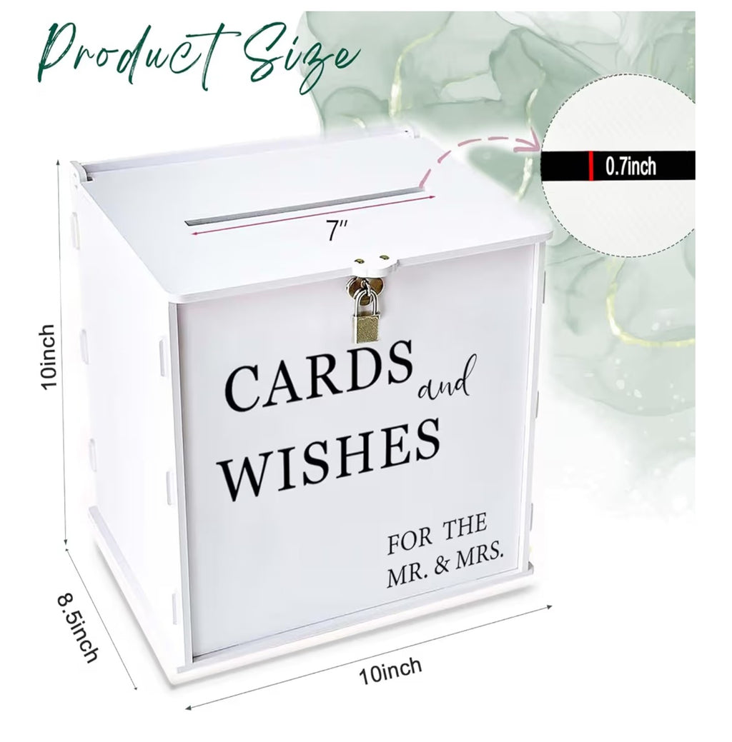 White Wedding Card Box with Slot & Lock