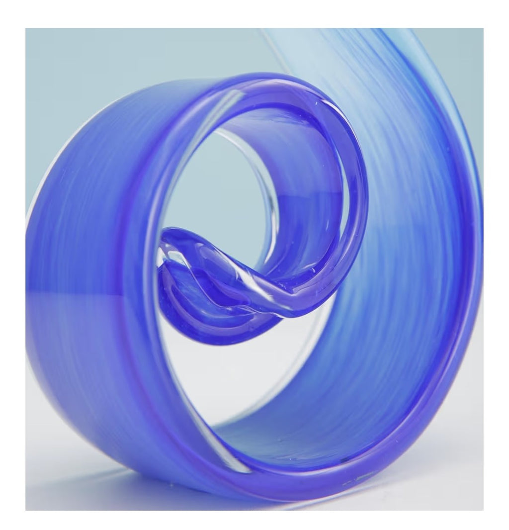 Hand-Blowm Glass Sculpture 11.4in (Ocean Blue)
