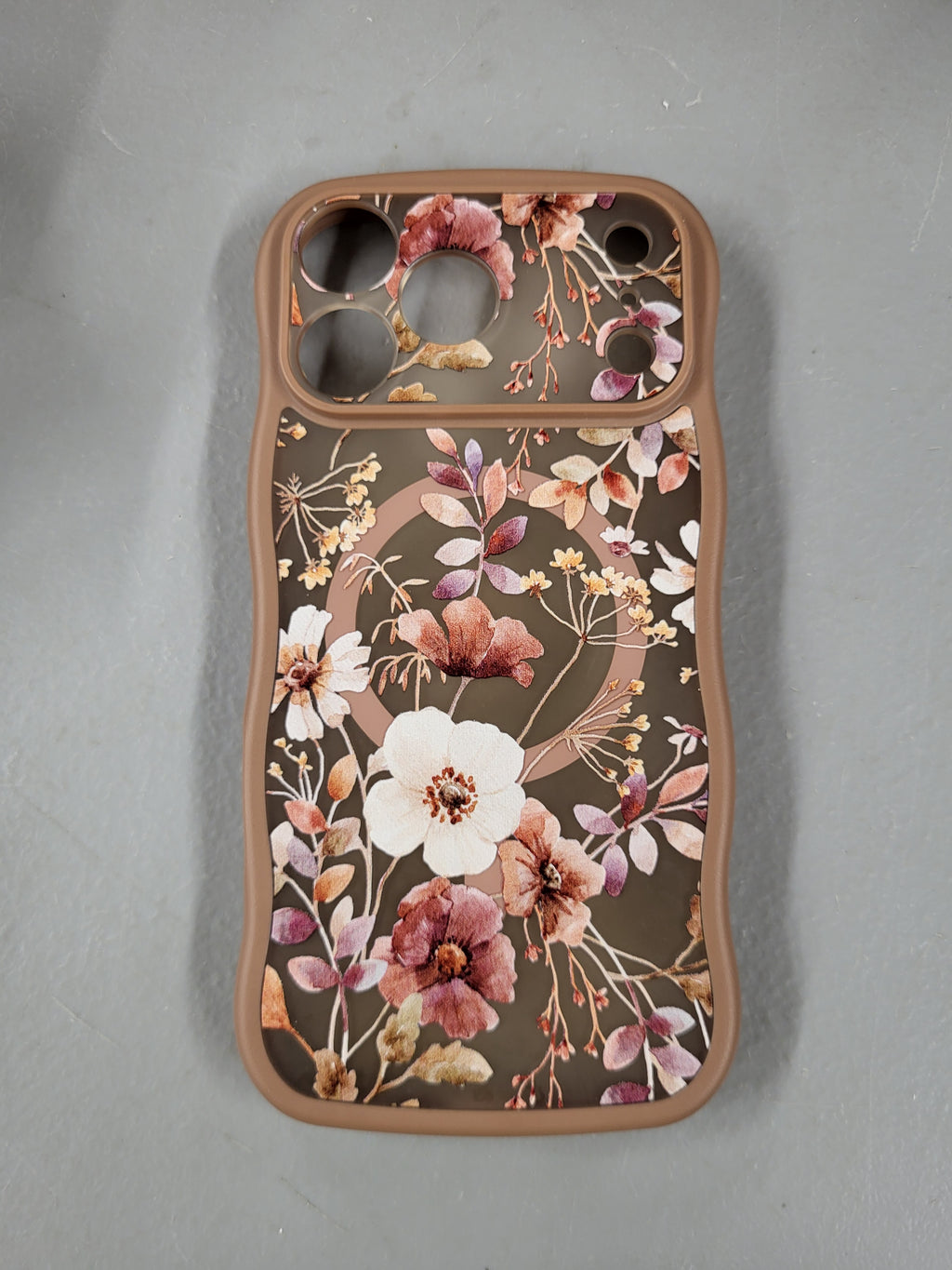 GVIEWIN for iPhone 17 Pro Max Case Compatible with MagSafe [Curly Wave Edge][Full Camera Protection] Floral Translucent Shockproof Magnetic Women Phone Case for 17 Pro Max, Corn Poppy/Brown