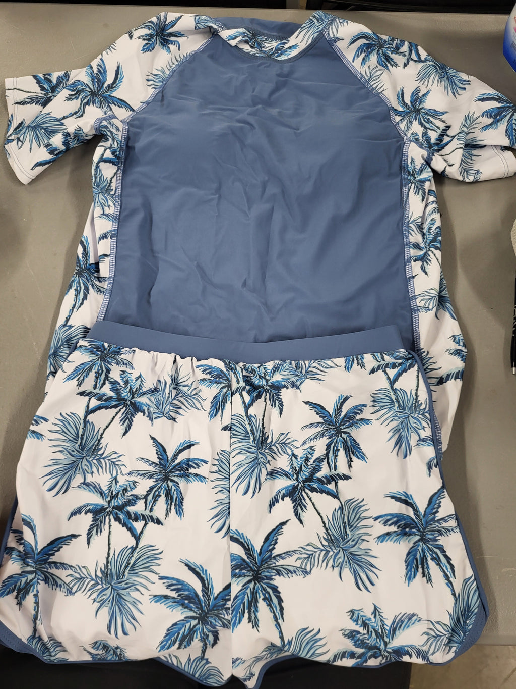 ADUKIDE Rash Guard Swimsuit for Girls Size 15-16T Short Sleeve Two Piece Palm Trees Bathing Suit Kids Swimming Suit with Pad