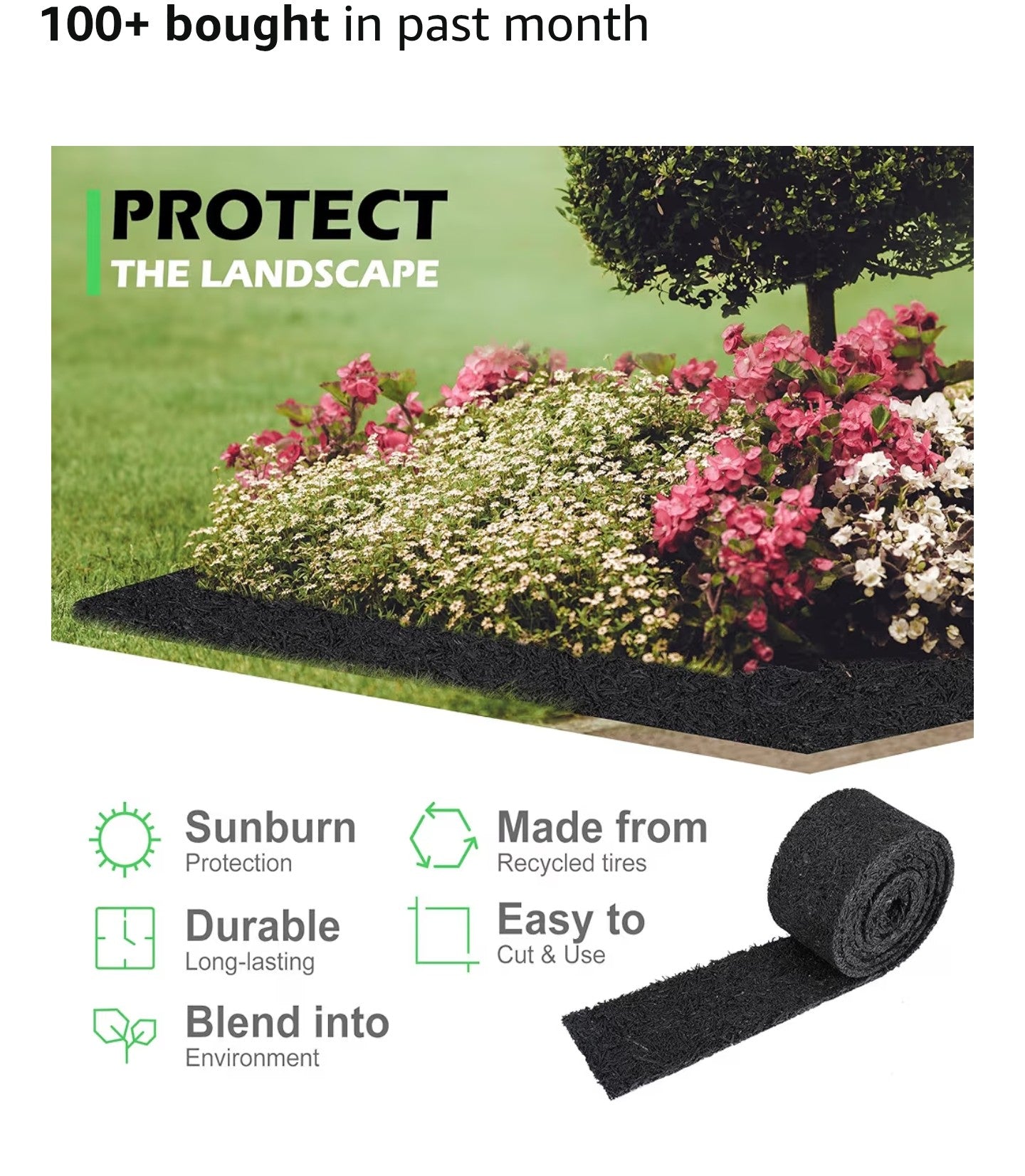Adnee 140'' x 5.5" Double Sided Rubber Mulch Roll, Black Recycled Rubber