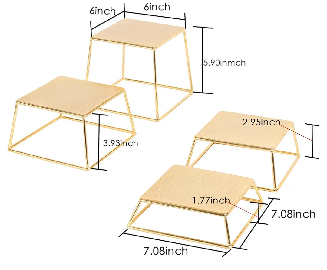 YFEEN Dessert Table Risers Display Stands Food display Gold Metal Square Retail Pizza,Cupcake,Candy Stands Food Platter Tray,6x6 INCH,Set of 4