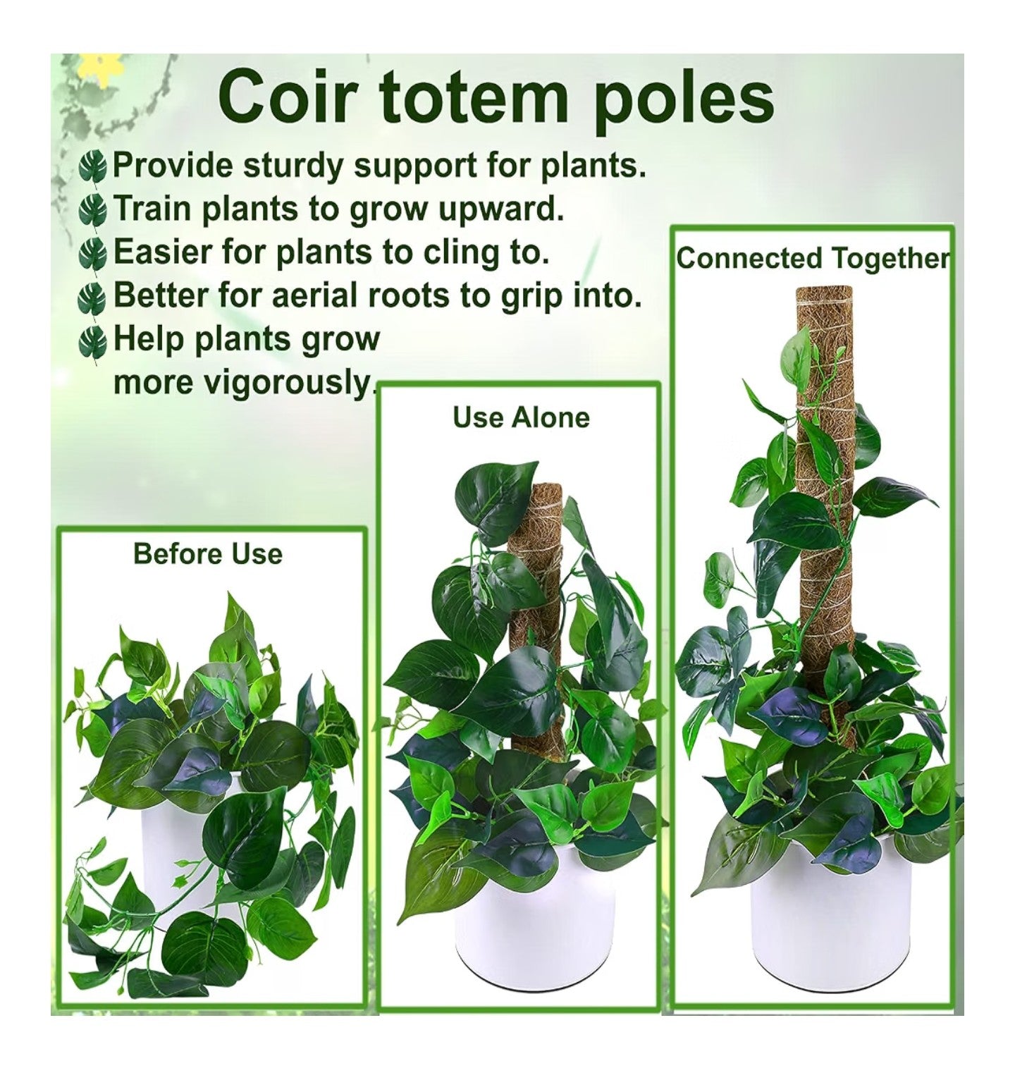 Moss Pole 47.5 Inch - Monstera Plant Support, 4 Packs 16 Inch Plant Stakes.