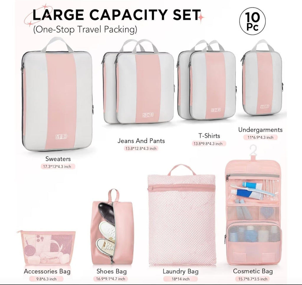 10 Set Compression Packing Cubes for Travel Essentials Women