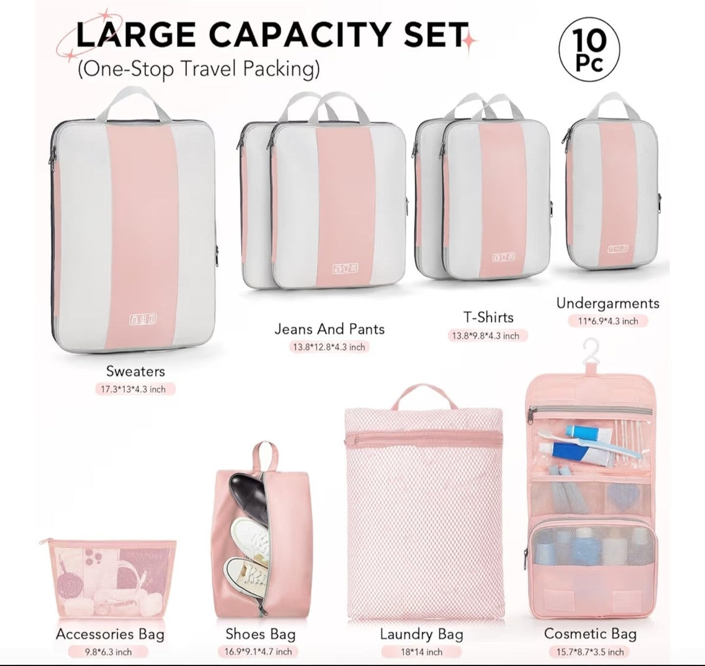 10 Set Compression Packing Cubes for Travel Essentials Women
