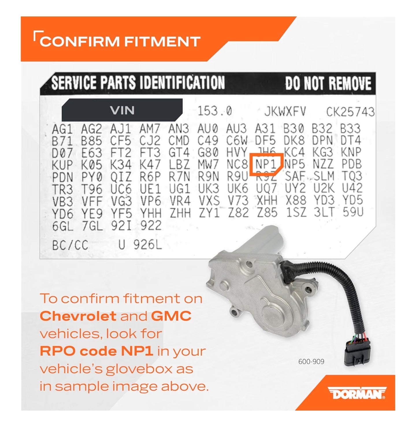 Dorman 600-909 Transfer Case Motor Compatible with Select Chevrolet / GMC Models
