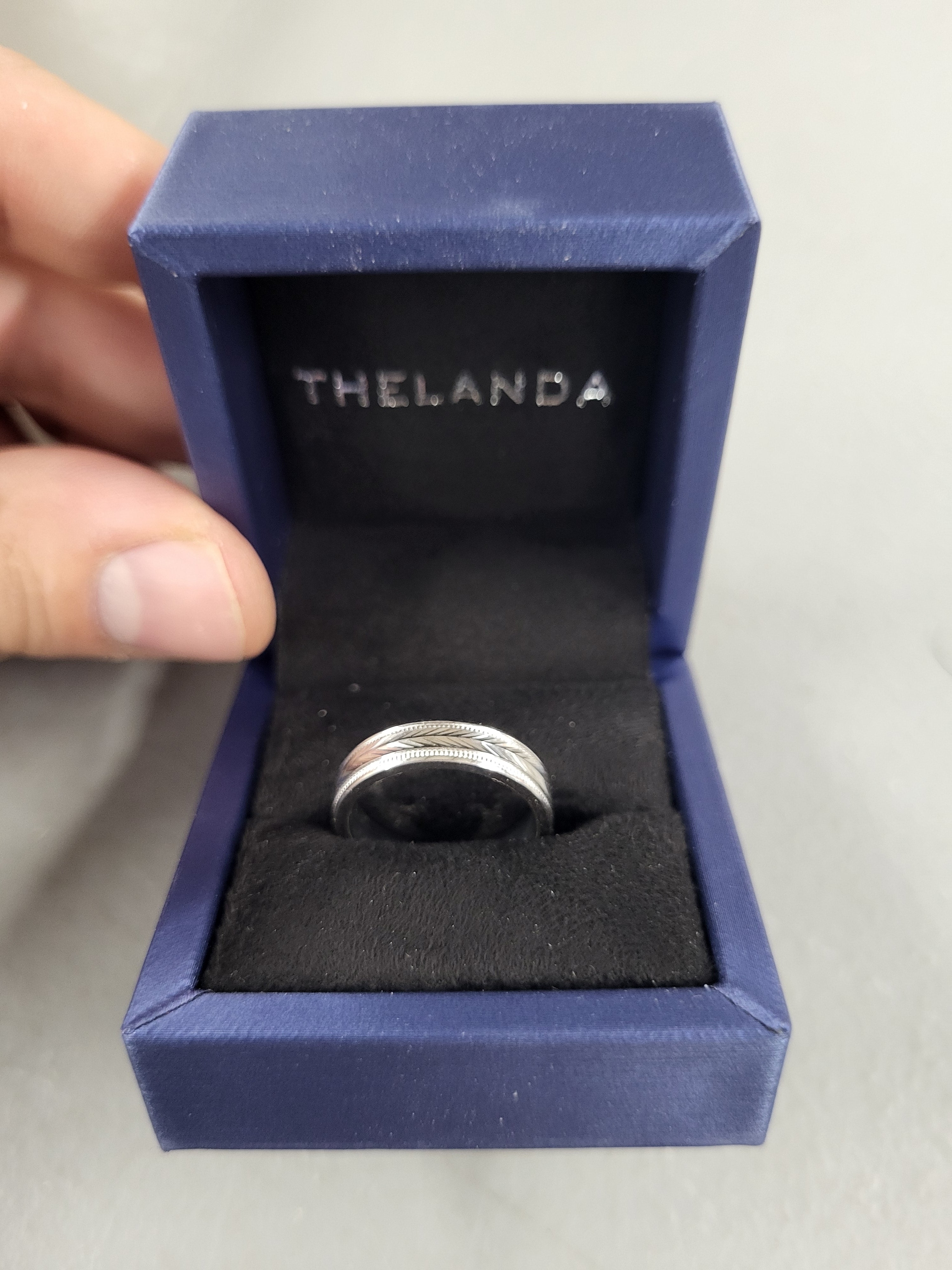 Landa Jewel Wedding Band Diamond Cut Pattern (Size 7)