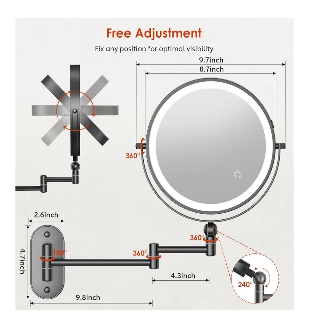 Zloka 9in Wall Mounted Light Up Makeup Mirror