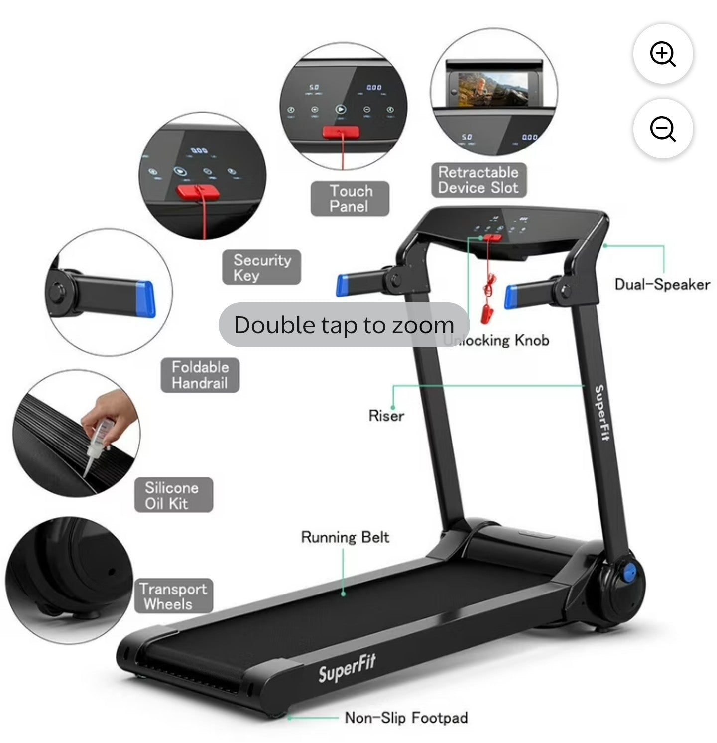 Costway 3HP Folding Electric Treadmill Running Machine w/ Speaker Blue