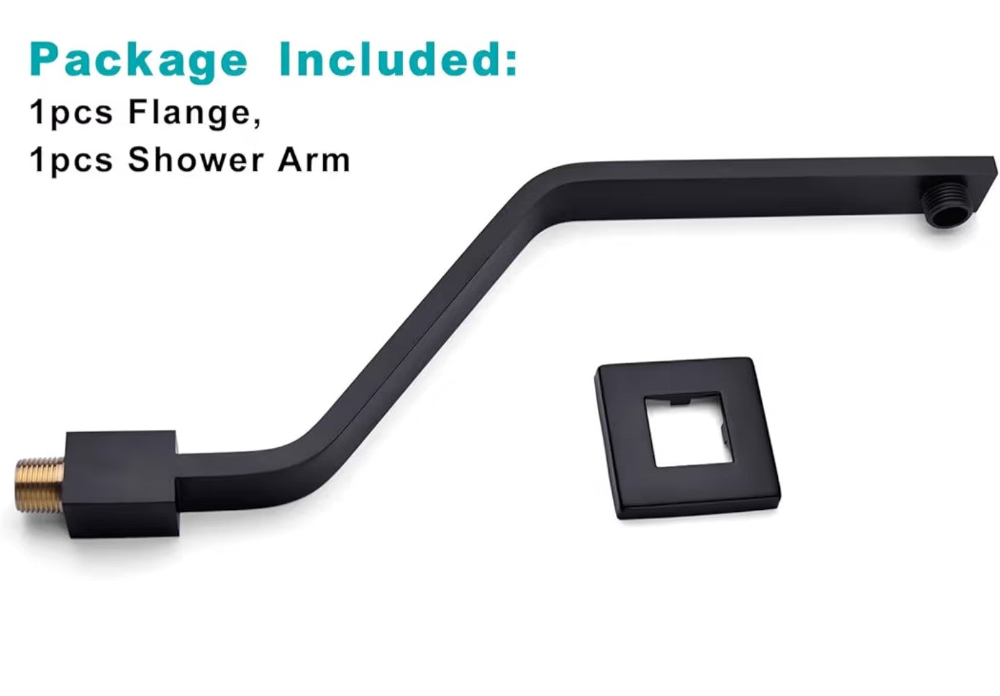 16 Inch S Shape Matte Black Shower Head Arm, Square Wall Mounted Shower Arm and Flange Included