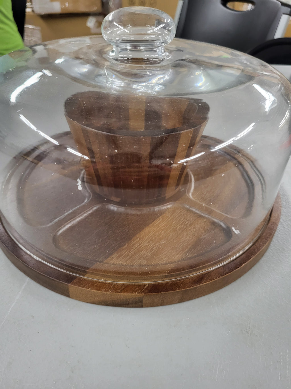 Wood Cake Stand with Glass Lid